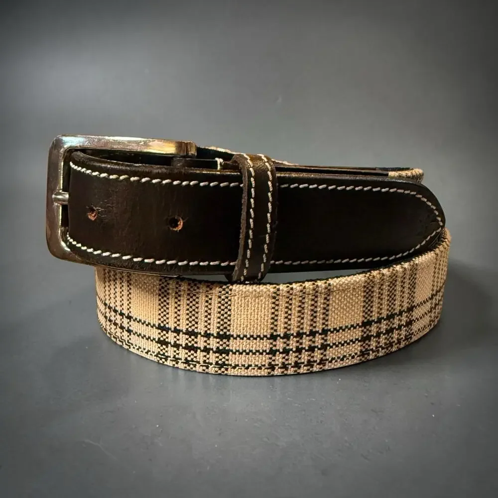 Baker Equine Couture Unisex Classic Plaid Belt Cream Black Brown Sz S (32-33)